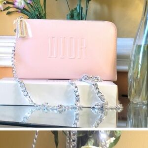 Dior Beaute Pouch converted into a clutch/handbag/crossbody. Baby Pink.